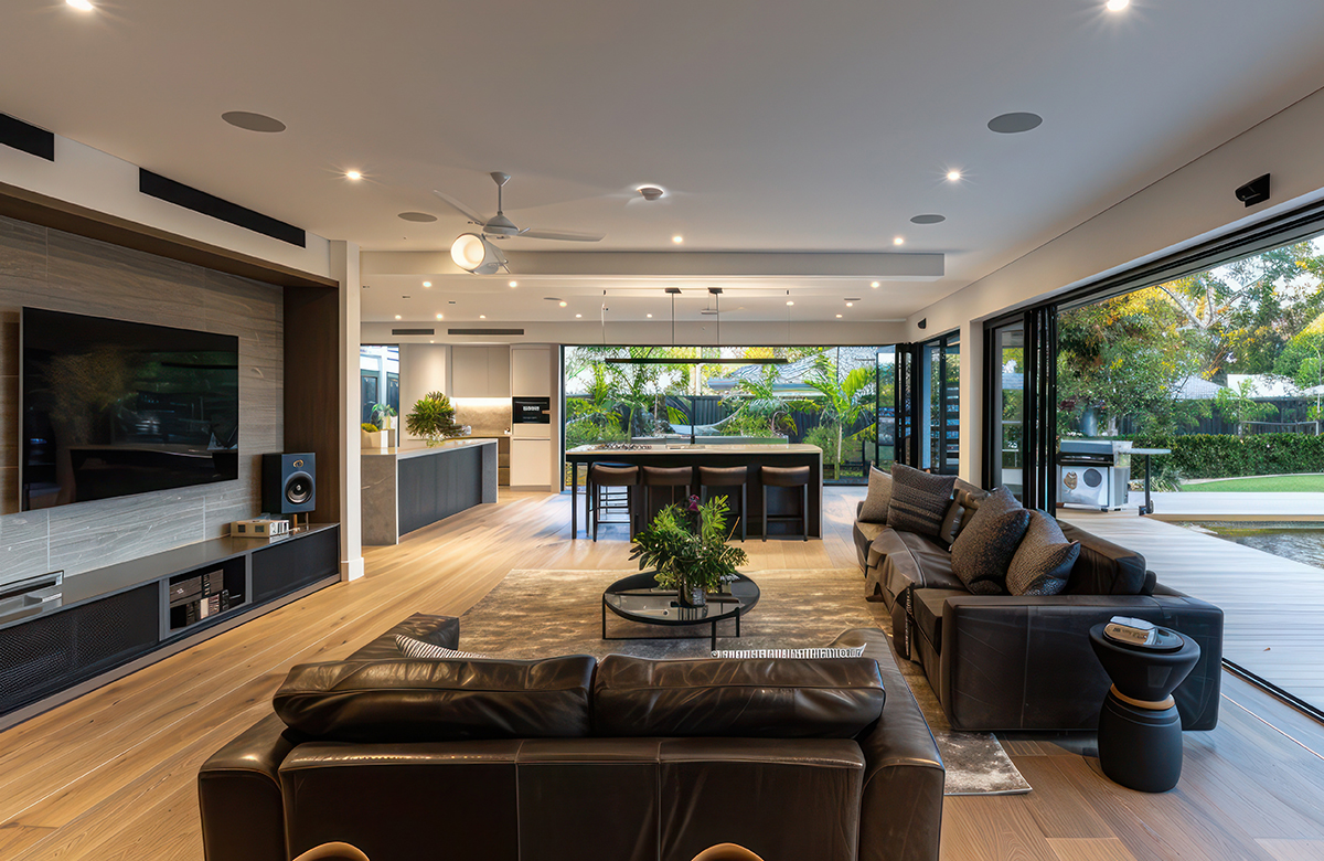 contemporary suburban home media room